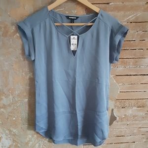 NWT Express Short Sleeve Blouse Grey Sz XS